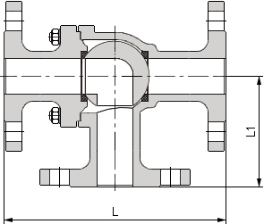 雙聯三通球閥結構圖