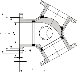 120度Y型三通球閥結構圖
